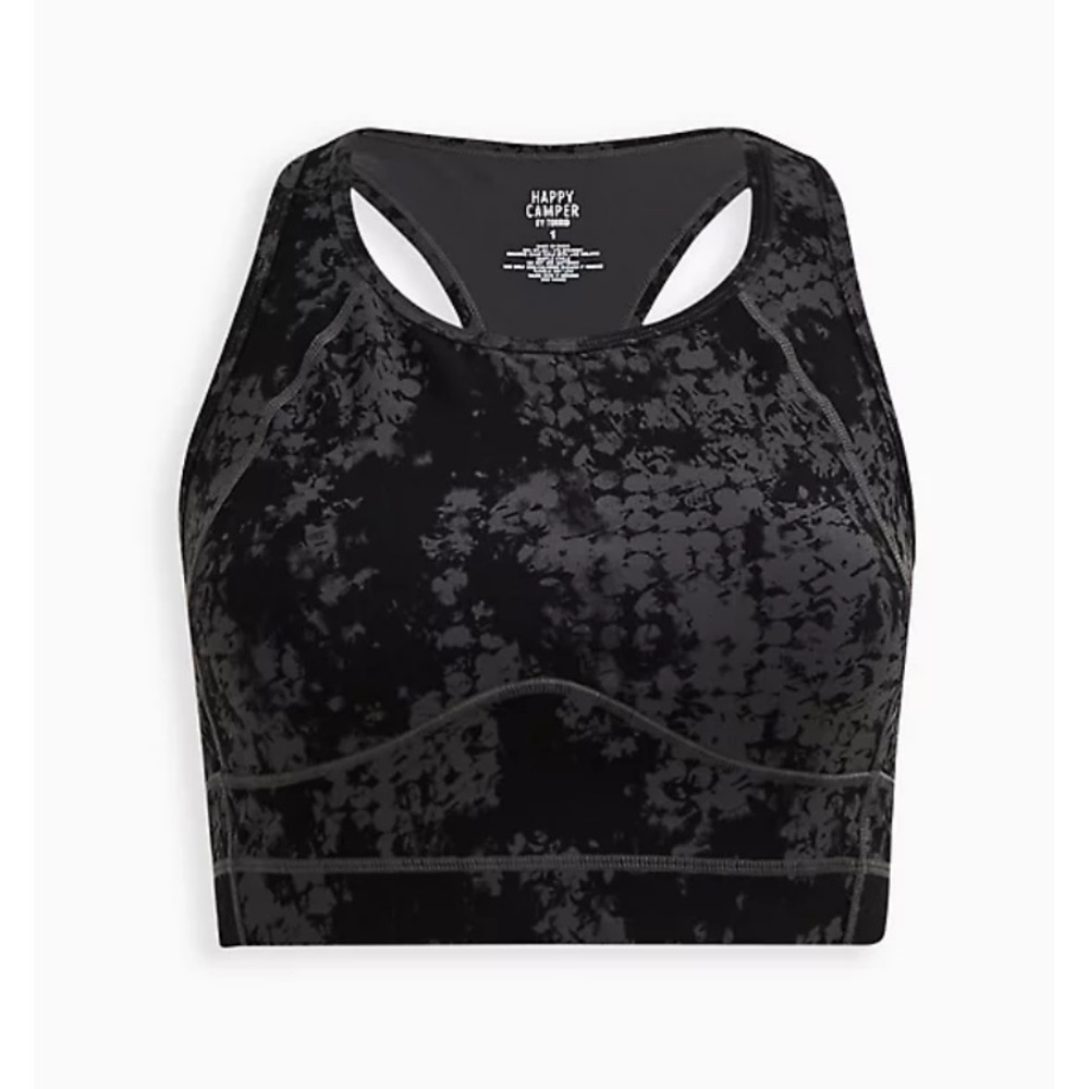 Torrid Happy Camper Longline Active Bra - Performance Core Dots Black 1X NWT